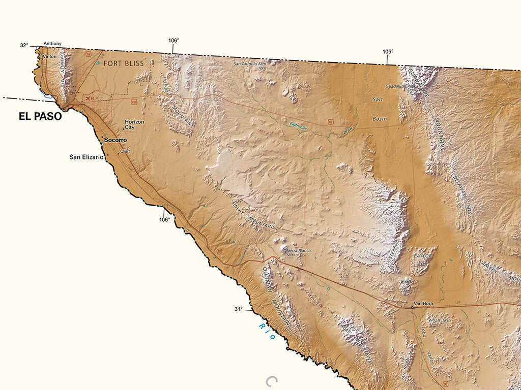 Texas Elevation Tints Fine Art Print Map