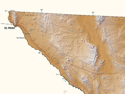 Texas Elevation Tints Fine Art Print Map