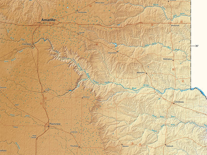 Texas Elevation Tints Fine Art Print Map