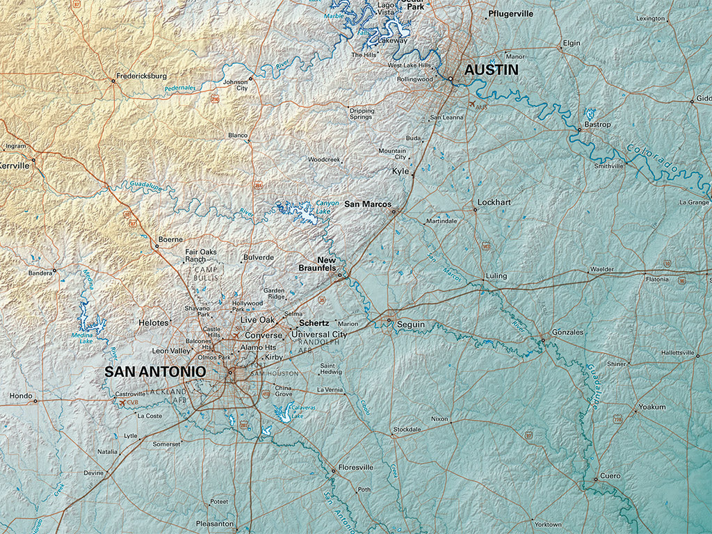 Texas Elevation Tints Fine Art Print Map