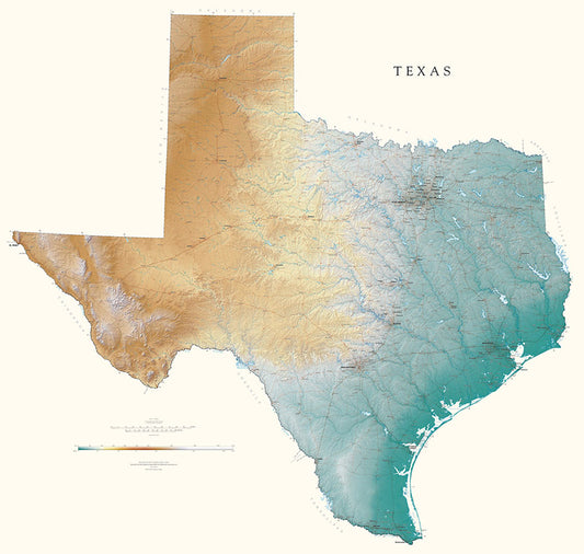 Texas Elevation Tints Fine Art Print Map