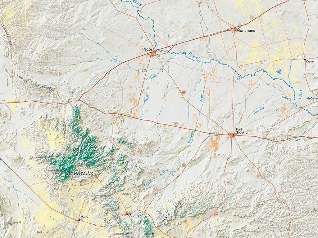 Texas Land Cover Fine Art Print Map