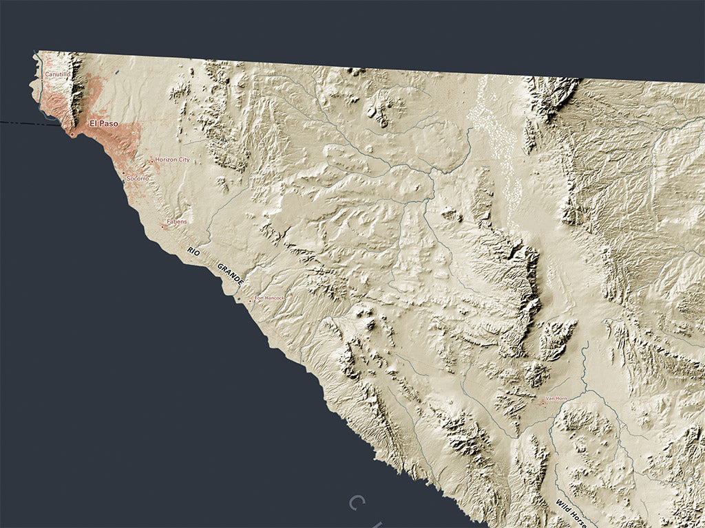 Texas Landforms and Rivers Fine Art Print Map