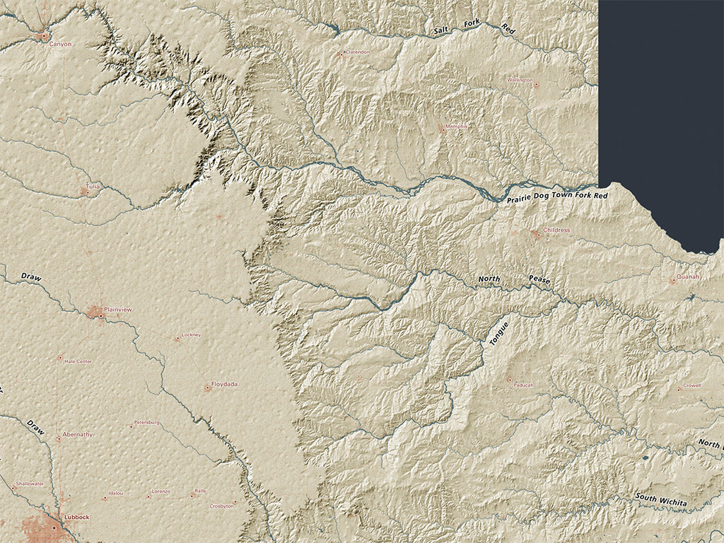 Texas Landforms and Rivers Fine Art Print Map