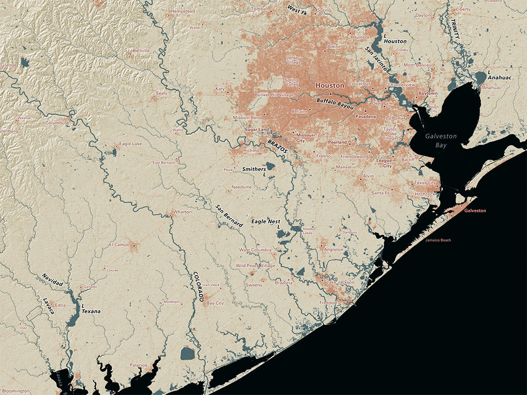 Texas Landforms and Rivers Fine Art Print Map