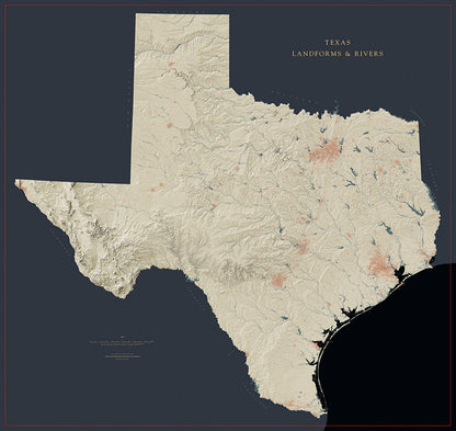 Texas Landforms and Rivers Fine Art Print Map