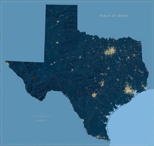 Texas at Night Fine Art Print Map