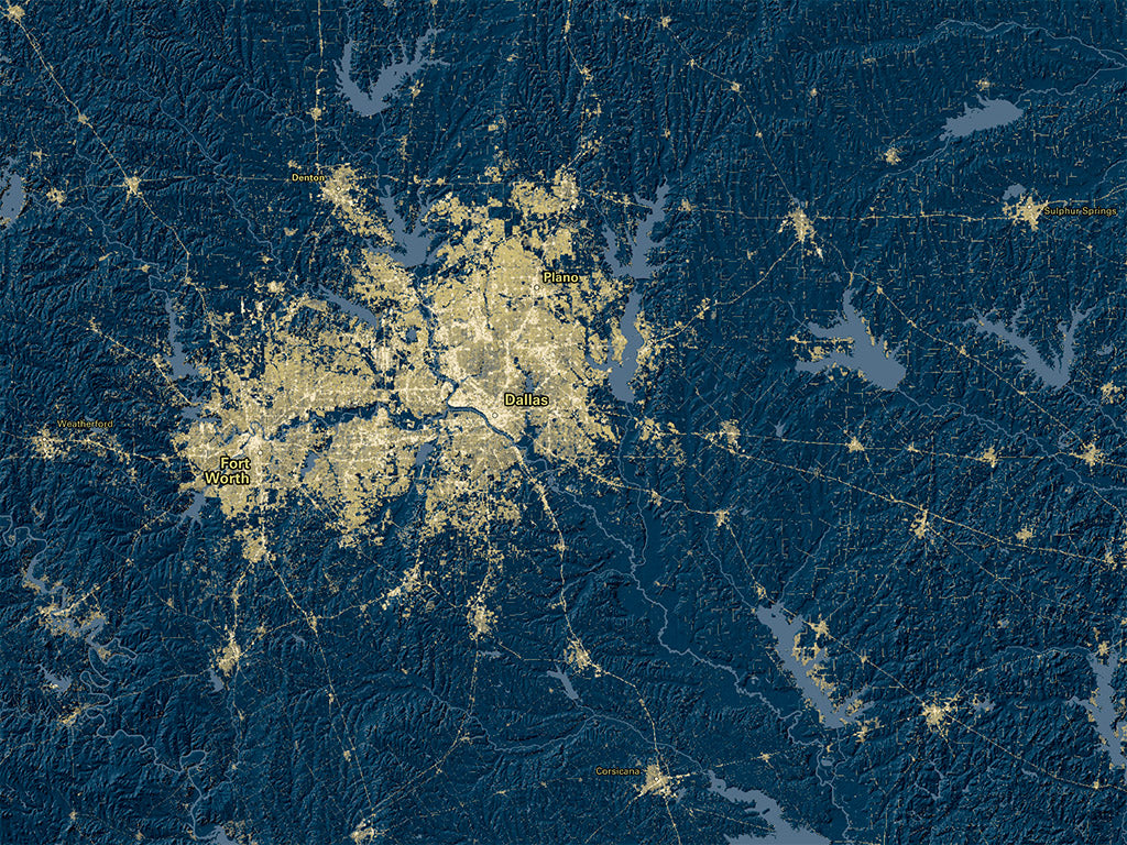 Texas at Night Fine Art Print Map