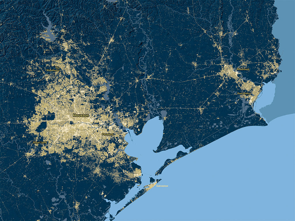 Texas at Night Fine Art Print Map