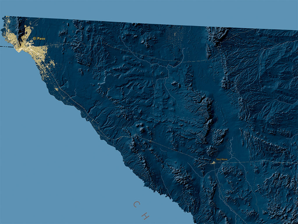 Texas at Night Fine Art Print Map