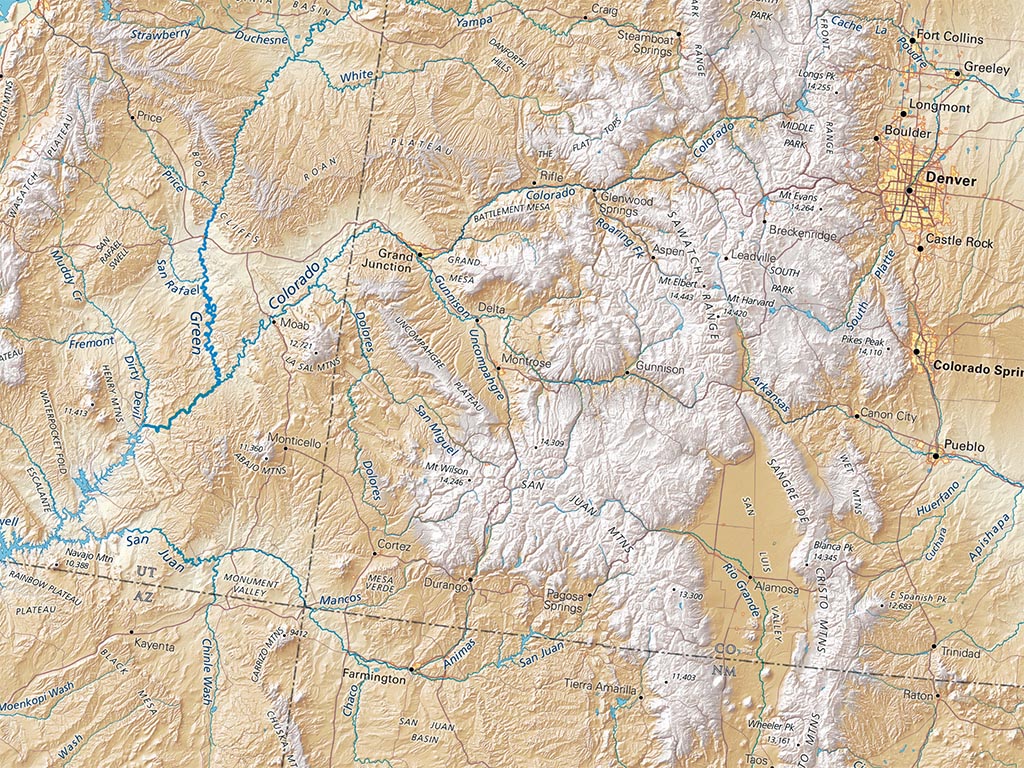 The American West Elevation Tints Fine Art Print Map