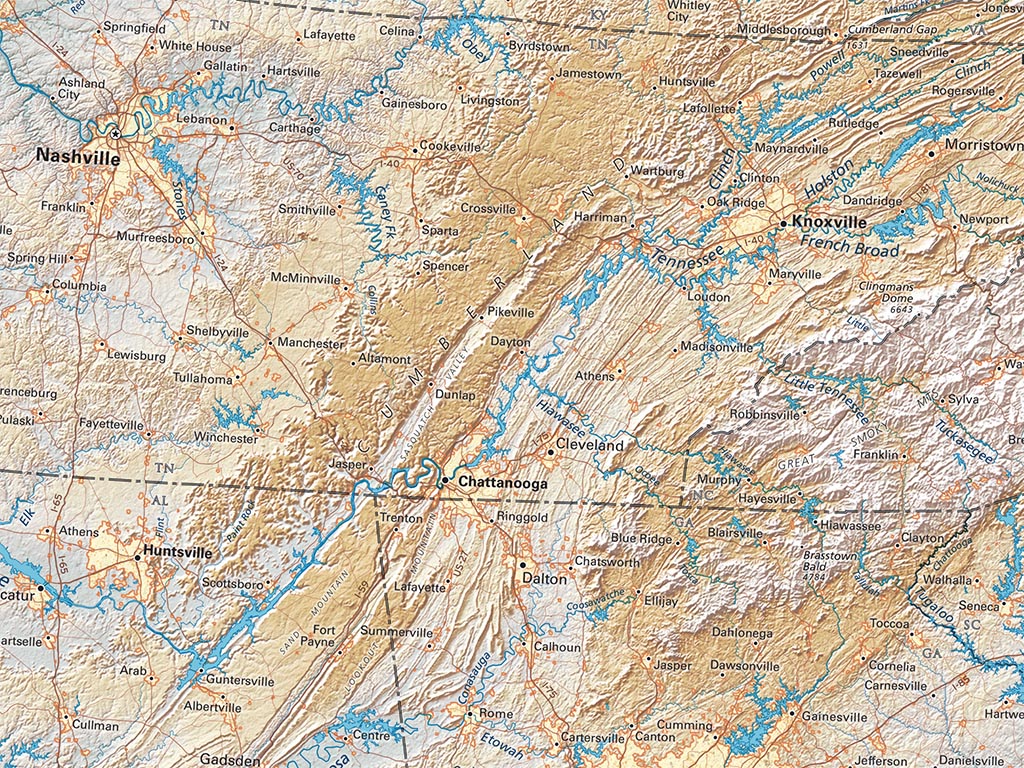 The Appalachians & Ohio Valley Elevation Tints Fine Art Print Map