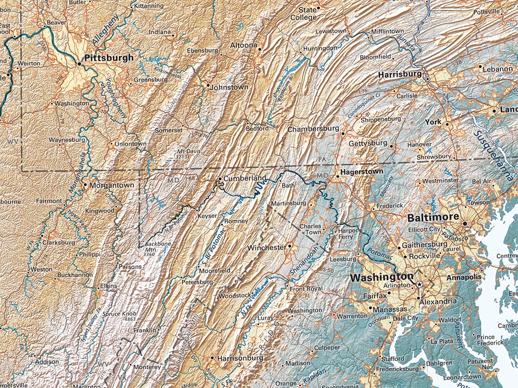 The Appalachians & Ohio Valley Elevation Tints Fine Art Print Map