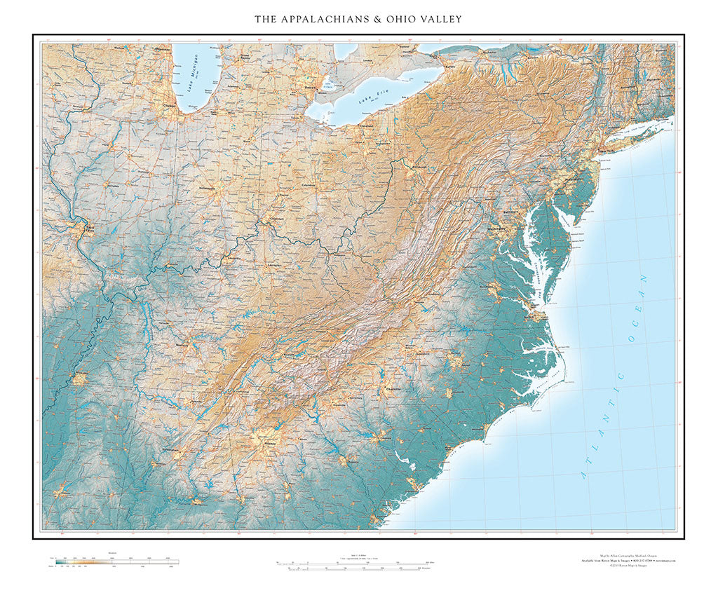 The Appalachians & Ohio Valley Elevation Tints Fine Art Print Map