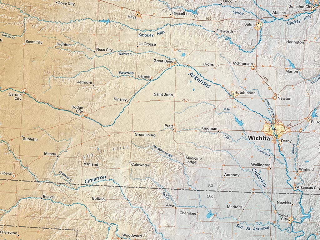 The Central Plains & Prairie Elevation Tints Fine Art Print Map