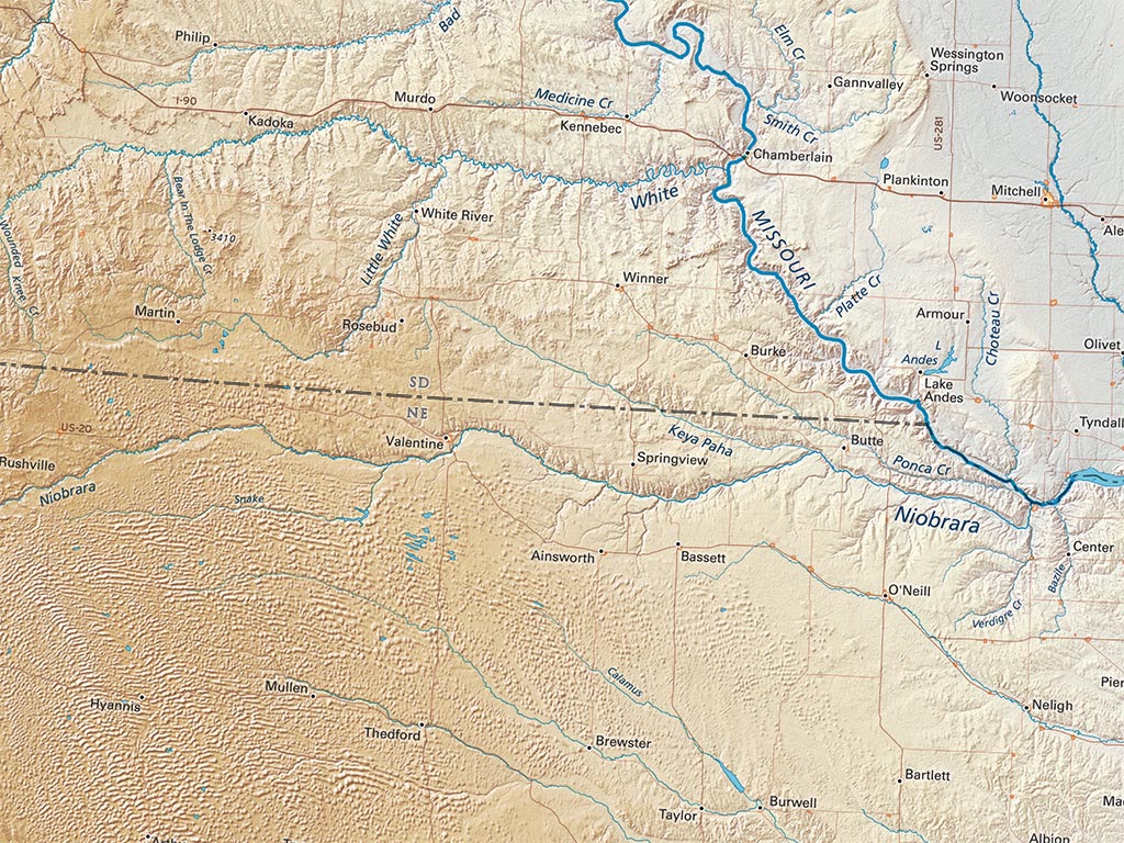 The Central Plains & Prairie Elevation Tints Fine Art Print Map