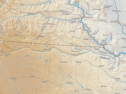 The Central Plains & Prairie Elevation Tints Fine Art Print Map