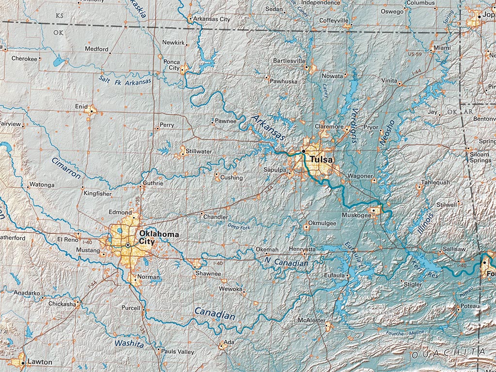 The Central Plains & Prairie Elevation Tints Fine Art Print Map