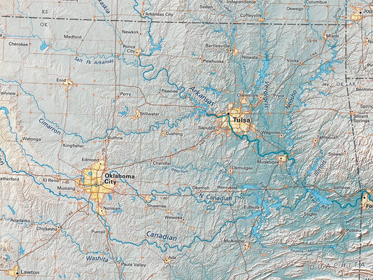 The Central Plains & Prairie Elevation Tints Fine Art Print Map