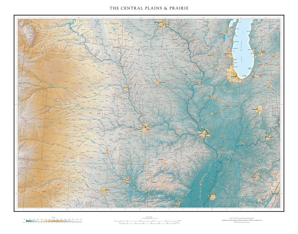 The Central Plains & Prairie Elevation Tints Fine Art Print Map