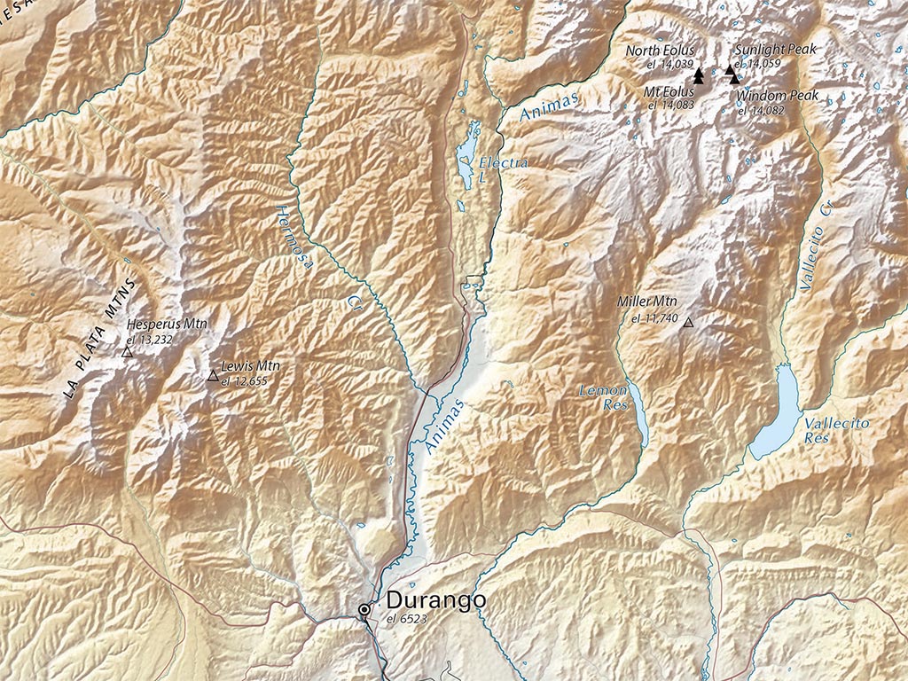 The Colorado Rockies Elevation Tints Fine Art Print Map