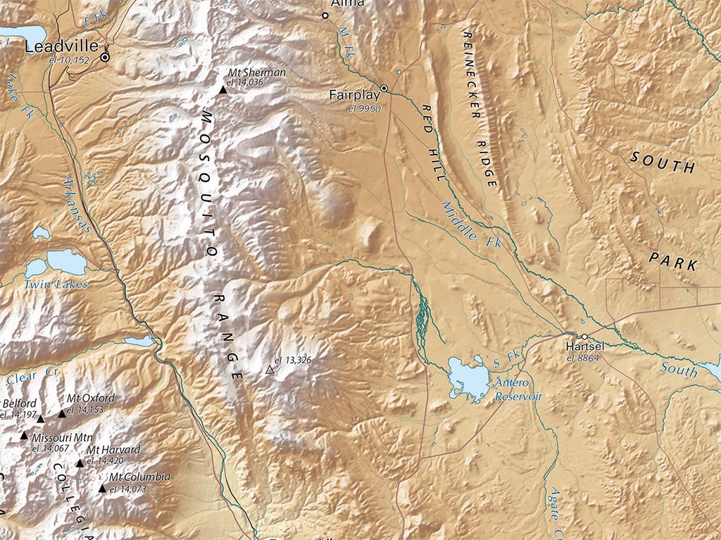 The Colorado Rockies Elevation Tints Fine Art Print Map