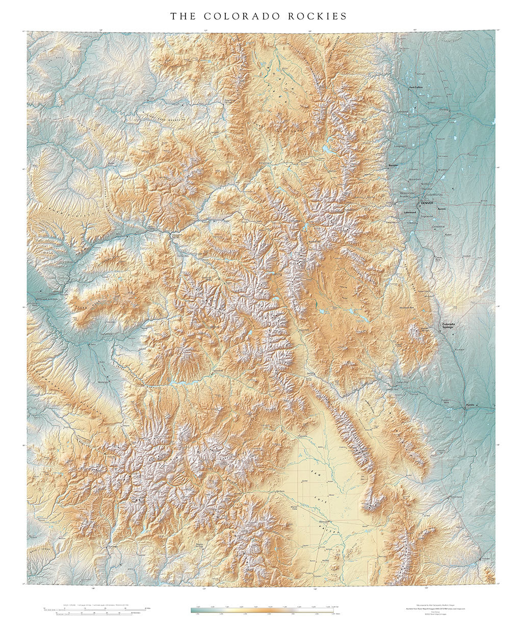 The Colorado Rockies Elevation Tints Fine Art Print Map
