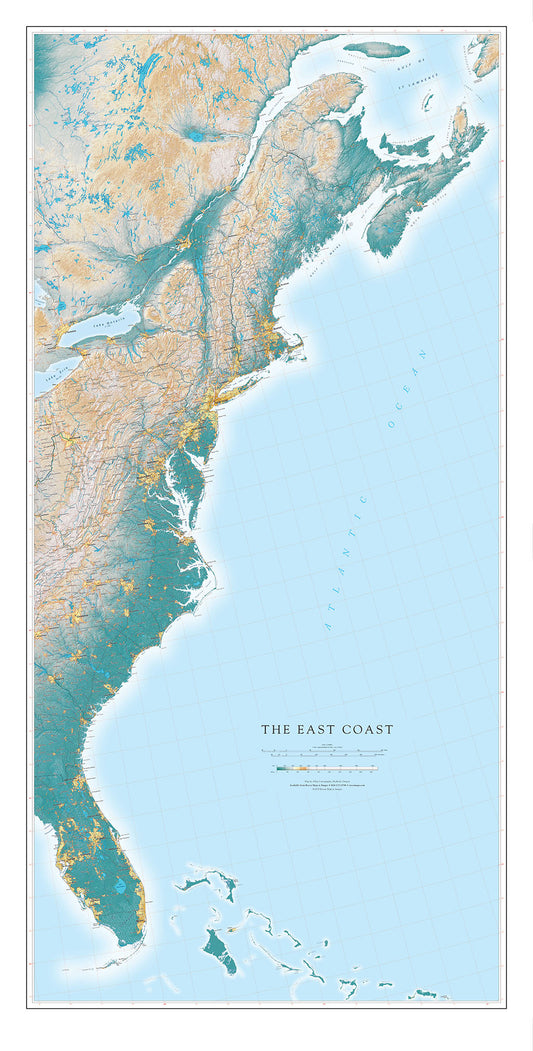 The East Coast Elevation Tints Fine Art Print Map