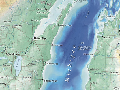 The Great Lakes Elevation Tints Fine Art Print Map