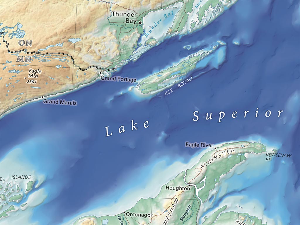 The Great Lakes Elevation Tints Fine Art Print Map