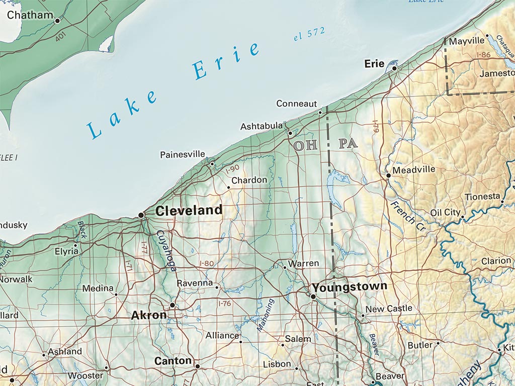 The Great Lakes Elevation Tints Fine Art Print Map