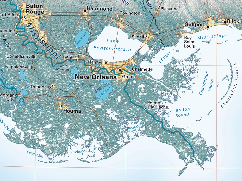 The Gulf Coast Elevation Tints Fine Art Print Map