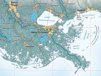 The Gulf Coast Elevation Tints Fine Art Print Map