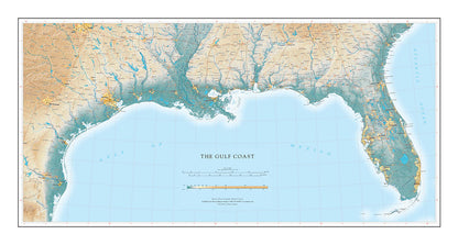 The Gulf Coast Elevation Tints Fine Art Print Map