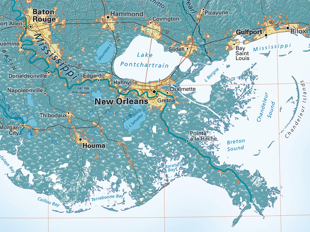 The Lower Mississippi River Valley Elevation Tints Fine Art Print Map