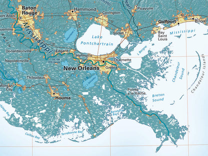 The Lower Mississippi River Valley Elevation Tints Fine Art Print Map