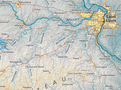 The Lower Mississippi River Valley Elevation Tints Fine Art Print Map