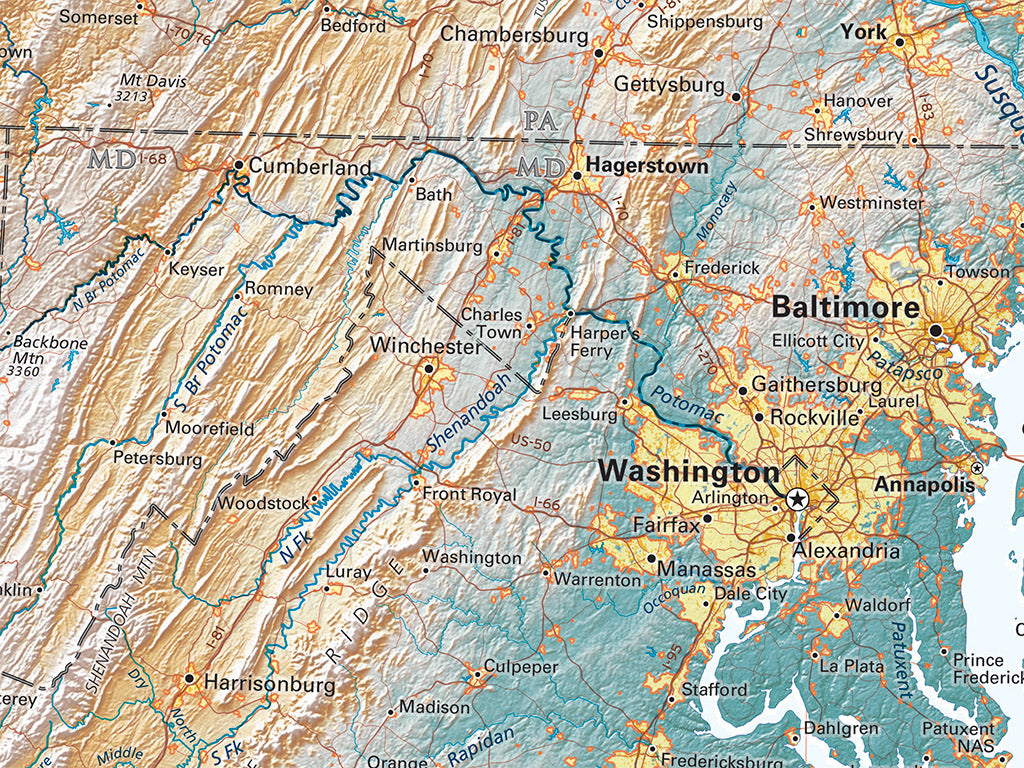 The Mid-Atlantic Coast Elevation Tints Fine Art Print Map