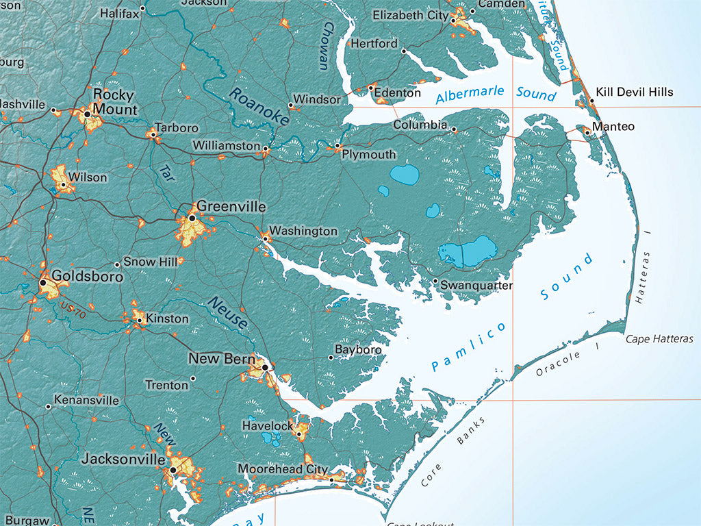 The Mid-Atlantic Coast Elevation Tints Fine Art Print Map