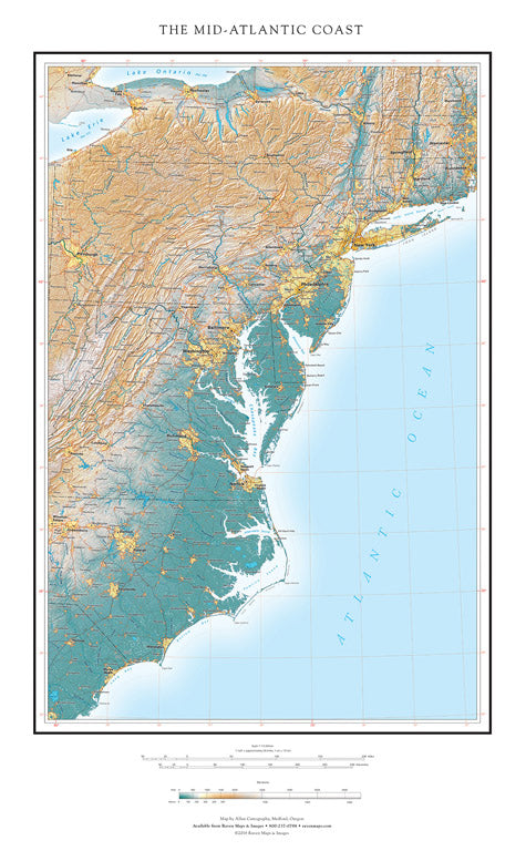 The Mid-Atlantic Coast Elevation Tints Fine Art Print Map