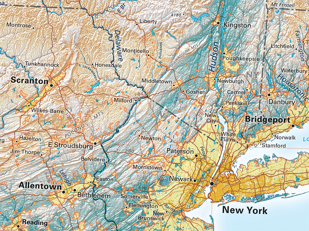 The North Atlantic Coast Elevation Tints Fine Art Print Map