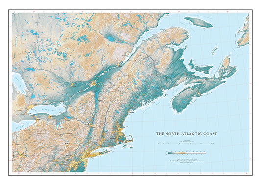 The North Atlantic Coast Elevation Tints Fine Art Print Map