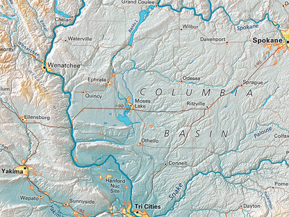 The Pacific Northwest Elevation Tints Fine Art Print Map