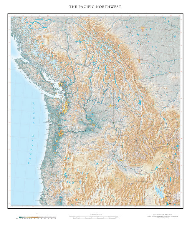 The Pacific Northwest Elevation Tints Fine Art Print Map