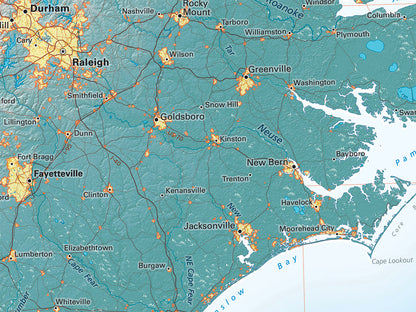 The South Atlantic Coast Elevation Tints Fine Art Print Map