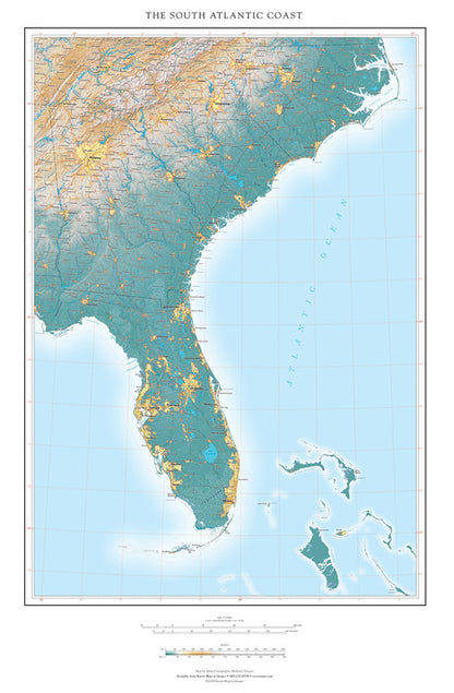 The South Atlantic Coast Elevation Tints Fine Art Print Map