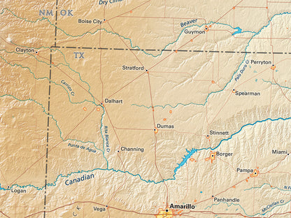 The Southern Plains Elevation Tints Fine Art Print Map