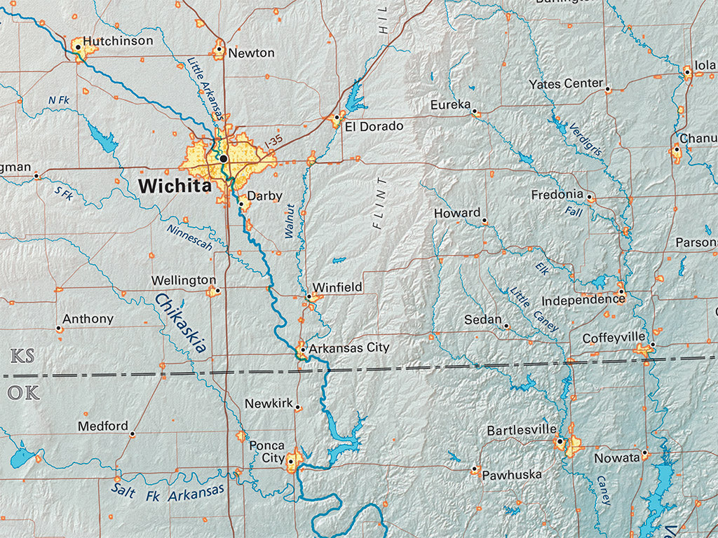 The Southern Plains Elevation Tints Fine Art Print Map