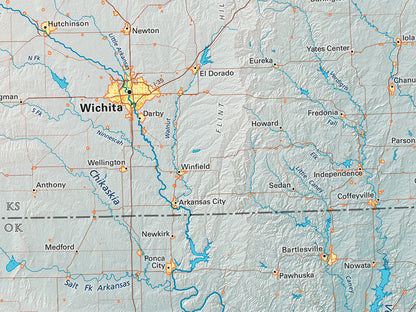 The Southern Plains Elevation Tints Fine Art Print Map
