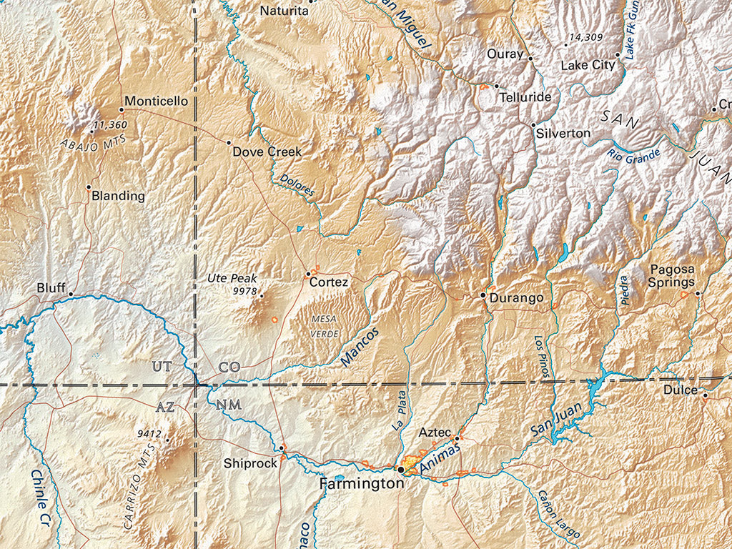 The Southern Rockies Elevation Tints Fine Art Print Map